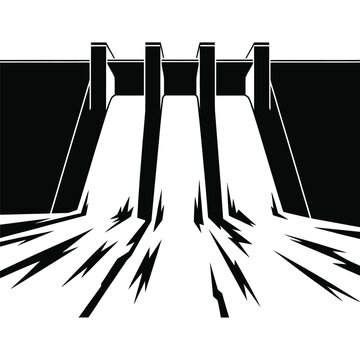 black and white dam with flowing water clip art preview