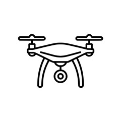 Illustration of a drone with four propellers and a camera hanging below the main body in black outline