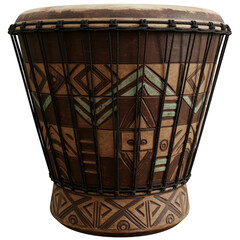African djembe drum with traditional patterns isolated on transparent background