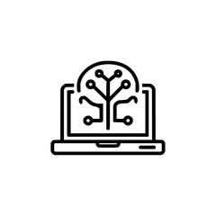 Outline laptop displaying a circuit board tree with connected nodes in a minimalist design style image