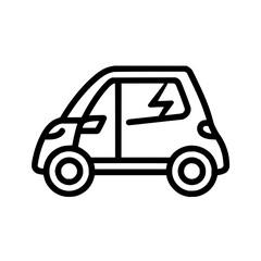 Illustration of a compact electric car with lightning bolt design on the side window panel icon