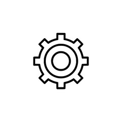 Outline illustration of a gear with a central circle and rectangular teeth on a white background