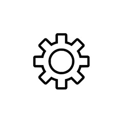 Illustration of a simple black outline gear with rounded center on a white background design element