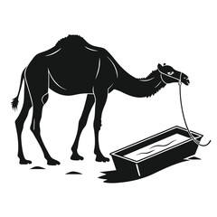 Camel drinking from water trough silhouette