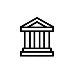Illustration of a simple black and white building with columns and a triangular roof, on a white background
