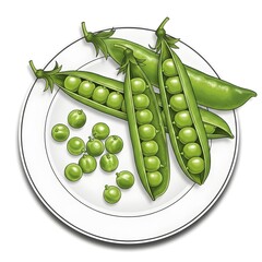 Fresh green peas in pods and scattered on a white plate isolated on white background 4k video