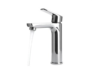 Modern chrome faucet with running water