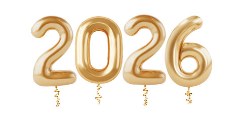 Vector golden balloon number 2026 isolated on white background. Concept of Happy New Year and Merry Christmas.