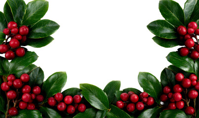 Fototapeta premium Holly Garlands Frame Design for Christmas Celebrations Isolate on Transparent Background, cutout, png