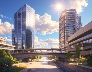 Fototapeta premium Modern cityscape with a canal and bridge