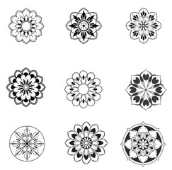 Abstract vector silhouette black and white mandala flower elements design
