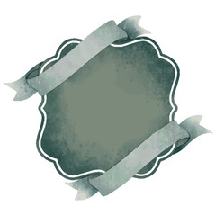 Vintage style ribbon and square frame illustration, painted with watercolors.