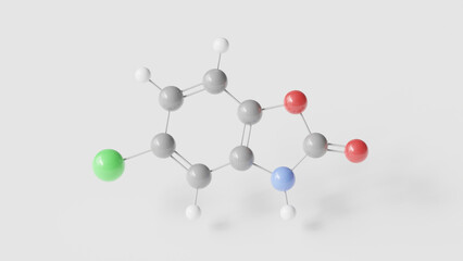Obraz premium chlorzoxazone molecule 3d, molecular structure, ball and stick model, structural chemical formula skeletal muscle relaxant