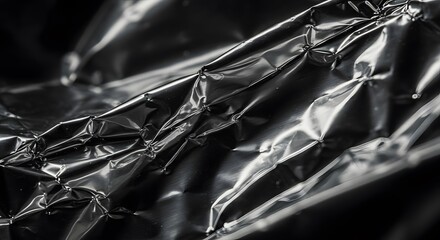 Abstract Shiny Black Crinkled Foil or Plastic Texture Background