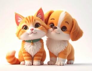 Fototapeta premium Cute cartoon cat and dog