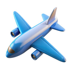 3d blue airplane model flying isolated on transparent background