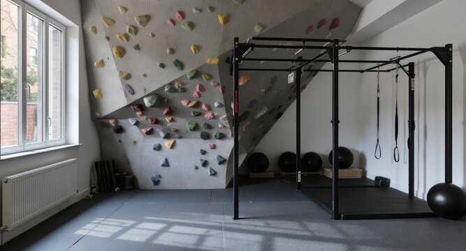 Home gym with climbing wall - Powered by Adobe
