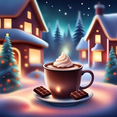 Boisson chaude chocolat&eacute;e dans une ambiance hivernal.