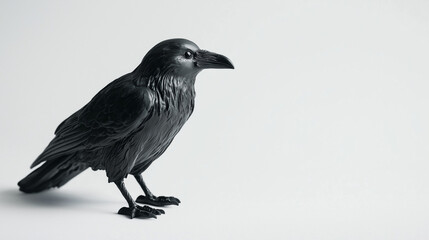 Fototapeta premium Raven figurine on a flat surface, space for copying.