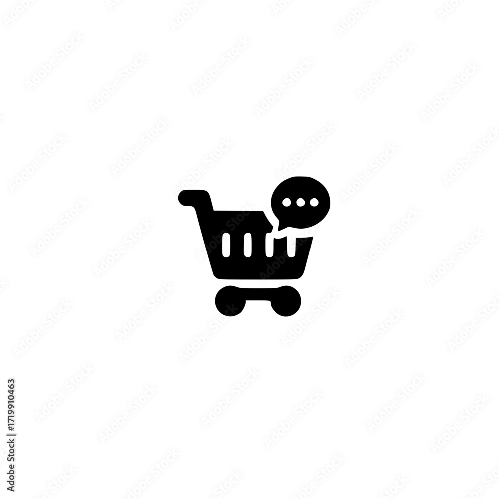 Poster vector of shopping cart including chat feature for ecommerce helpdesk and user engagement