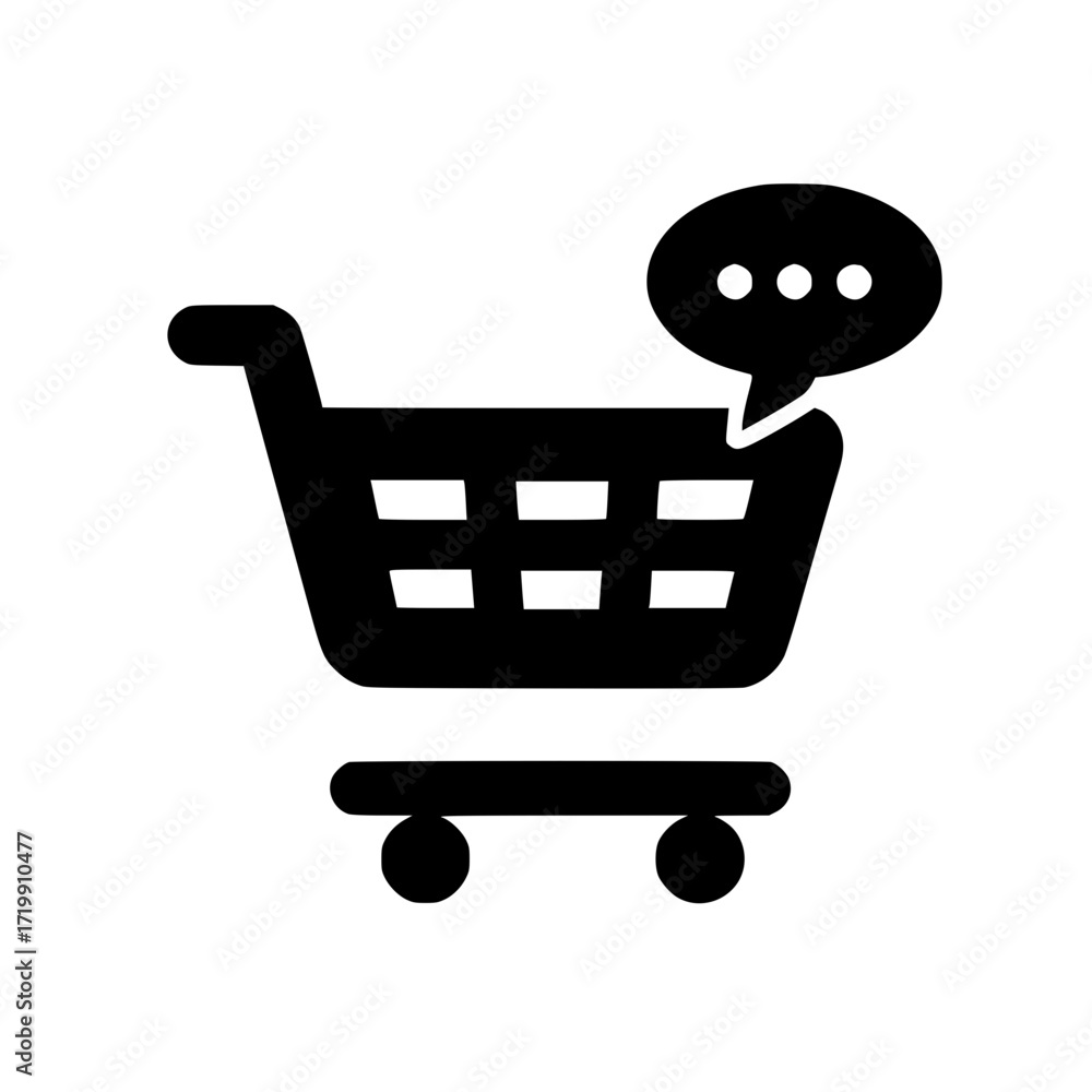 Poster online store shopping cart with chat symbol showing real time support and communication