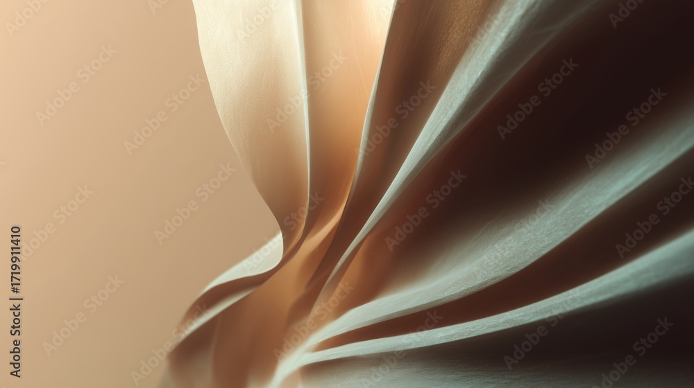 Poster curved paper folds create an abstract composition in soft lighting