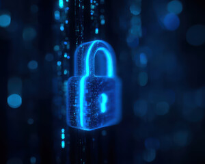 Cybersecurity data protection lock blue glow digital network encryption calm