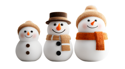 Snowman Bundle in Cute, Funny, and Classic Styles with Scarf and Hat isolated on transparent background