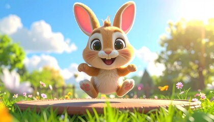 Adorable cartoon bunny hopping
