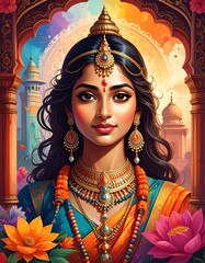 Portrait of a regal woman in vibrant Indian attire