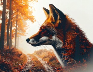 Autumnal fox in forest path