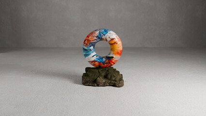 Realistic colorful 3D shape isolated on wall background