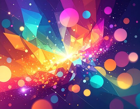 Abstract explosion of vibrant polygon shapes and light