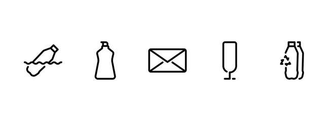 Line Icons for Plastic, Glass, and Paper Waste Recycling
