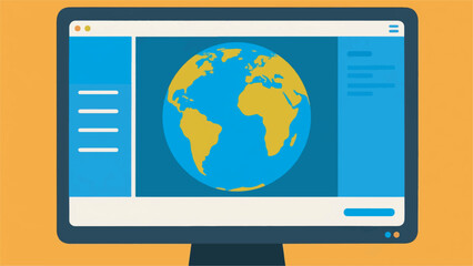 Illustration Of A Globe On A Computer Screen Vector Design Template