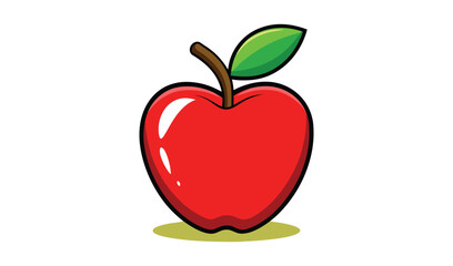Vibrant red apple with green leaf and stem illustration