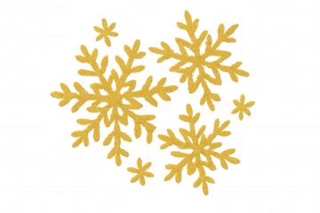 Glittering golden snowflakes falling, winter holiday greeting background elements, festive decorative overlay on transparent background