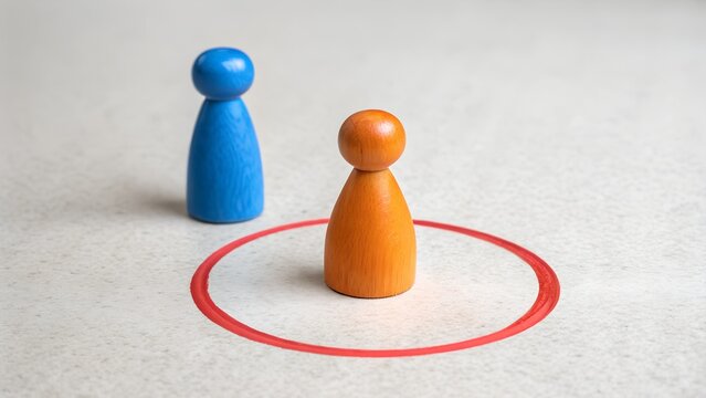 In or Out – Visual Metaphor for Boundaries and Social Dynamics, Abstract, Lifestyle, Creativity, Red Circle, Orange and Blue Pieces