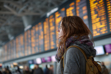 looking at the flight information display systems board, luggage in tow