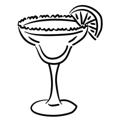 Margarita glass with salt rim Line Art Illustration for Bachelorette Party Celebration Festive Drink Outline Drawing for Invitations Greeting Cards and Party Decor