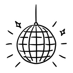 Disco ball basic sphere with grid lines Line Art Illustration for Bachelorette Party Celebration Festive Drink Outline Drawing for Invitations Greeting Cards and Party Decor