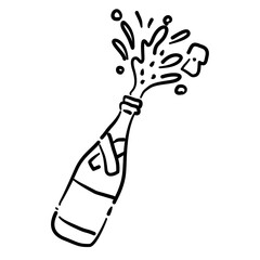 A bottle of champagne splashing Elegant Line Art Illustration for Bachelorette Party Celebration Festive Drink Outline Drawing for Invitations Greeting Cards and Party Decor