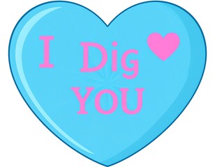 Light blue heart-shaped candy with pink text
