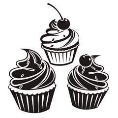 Baker icing cupcakes silhouette