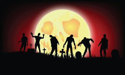 Halloween scene: the dance of the zombies who rise on Halloween night