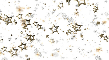 Sparkling gold stars and snowflakes on white. Perfect for holidays, celebration, winter themes.