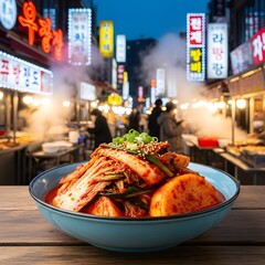 Korean Spicy Kimchi: Freshly Fermented Red Cabbage in Ceramic Container