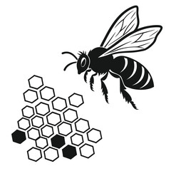 Bee flying past honeycomb silhouette