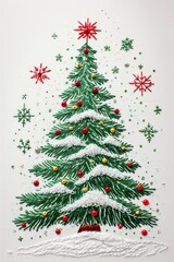 Fototapeta premium Christmas tree in embroidery style plant celebration decoration.