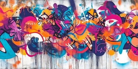 Vibrant abstract graffiti art with dripping paint and bold colors.